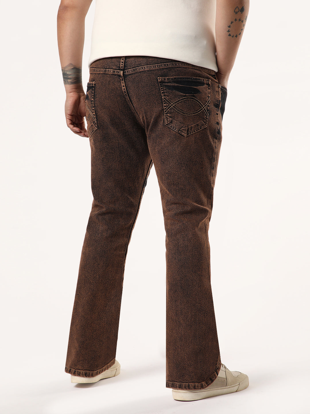 Plus Men's Light Brown Bootcut Fit Mid Rise Acid Wash Jeans Stretchable