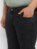 Plus Men's Black Regular Fit Washed Denim Bootcut Jeans Stretchable