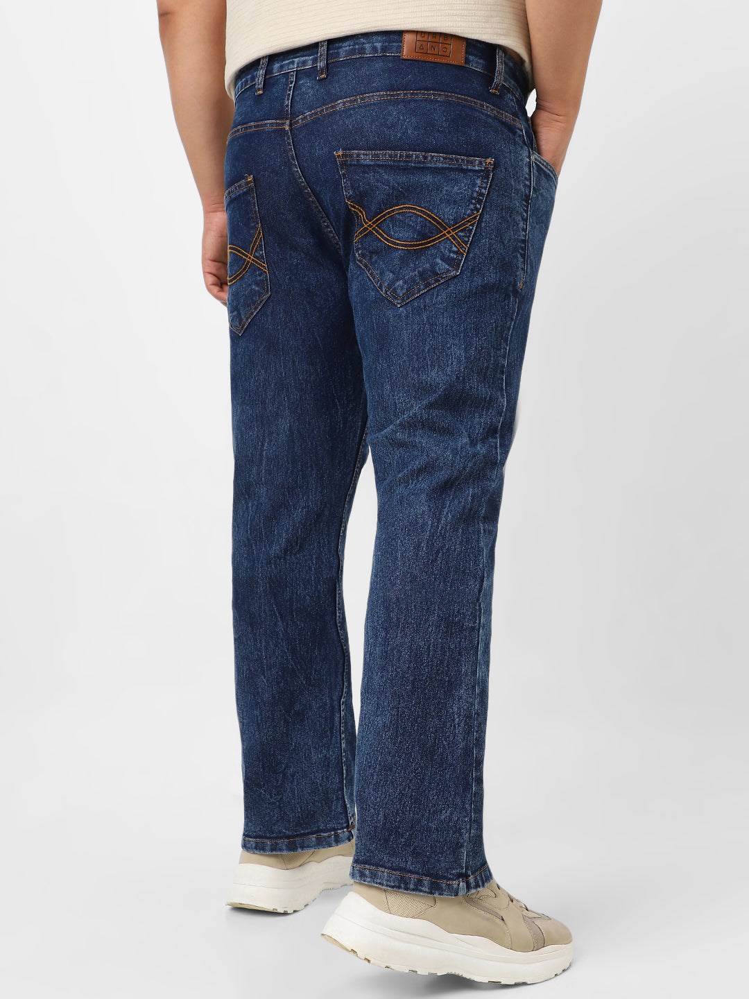 Plus Men's Dark Blue Washed Bootcut Jeans Stretchable