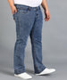 Plus Men's Blue Washed Bootcut Jeans Stretchable