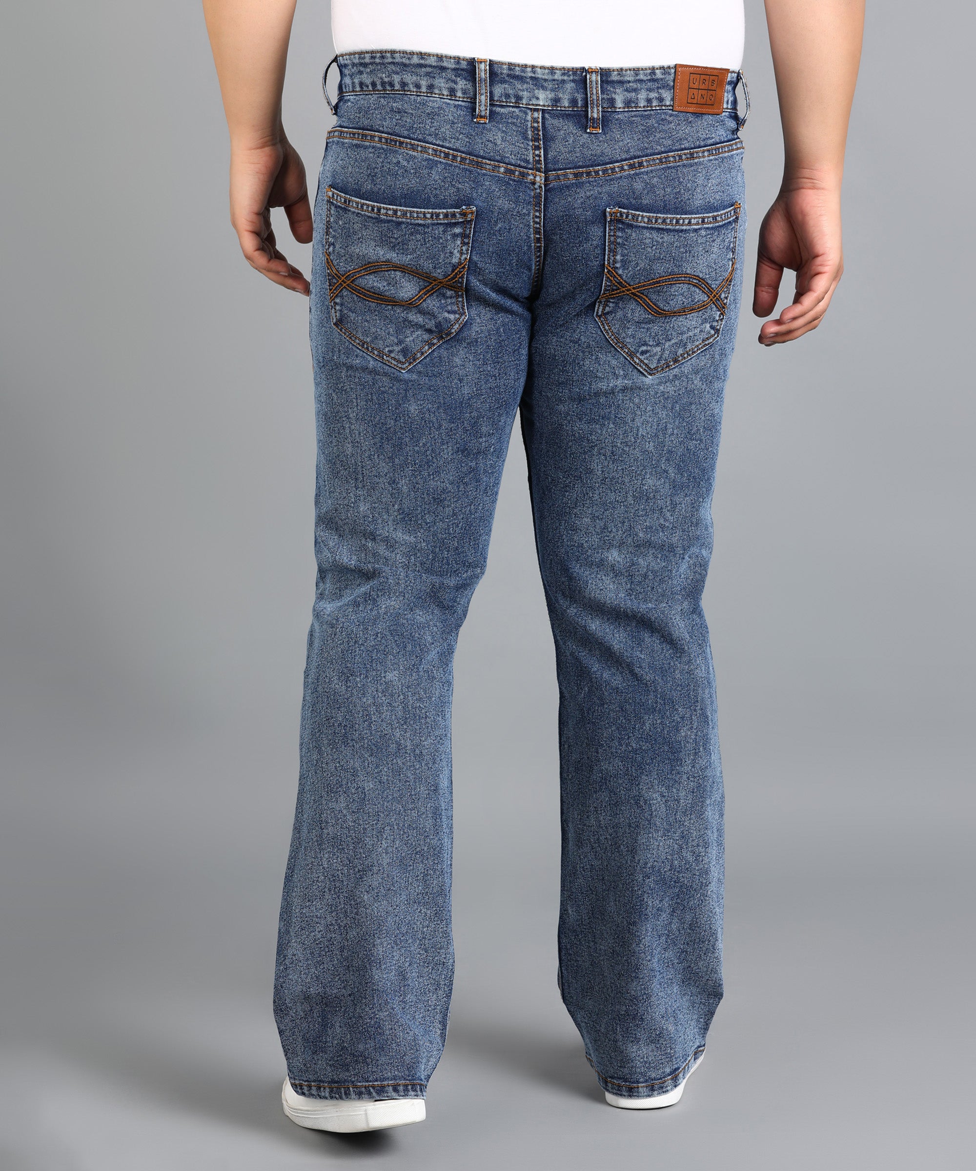 Plus Men's Blue Washed Bootcut Jeans Stretchable