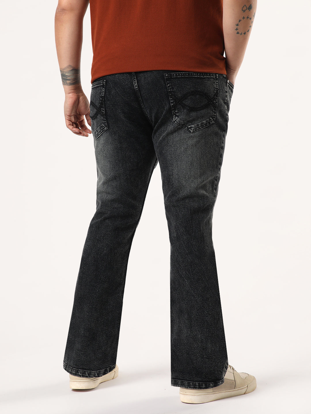 Plus Men's Black Bootcut Fit Mid Rise Tinted Heavy Washed Jeans Stretchable