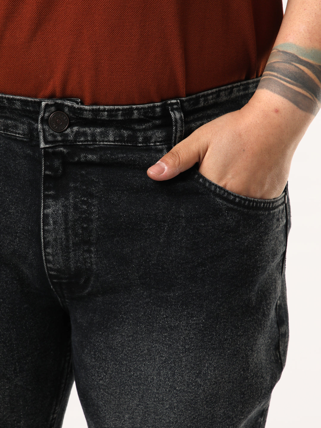 Plus Men's Black Bootcut Fit Mid Rise Tinted Heavy Washed Jeans Stretchable