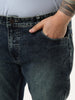 Plus Men's Dark Blue Bootcut Fit Mid Rise Tinted Heavy Washed Jeans Stretchable