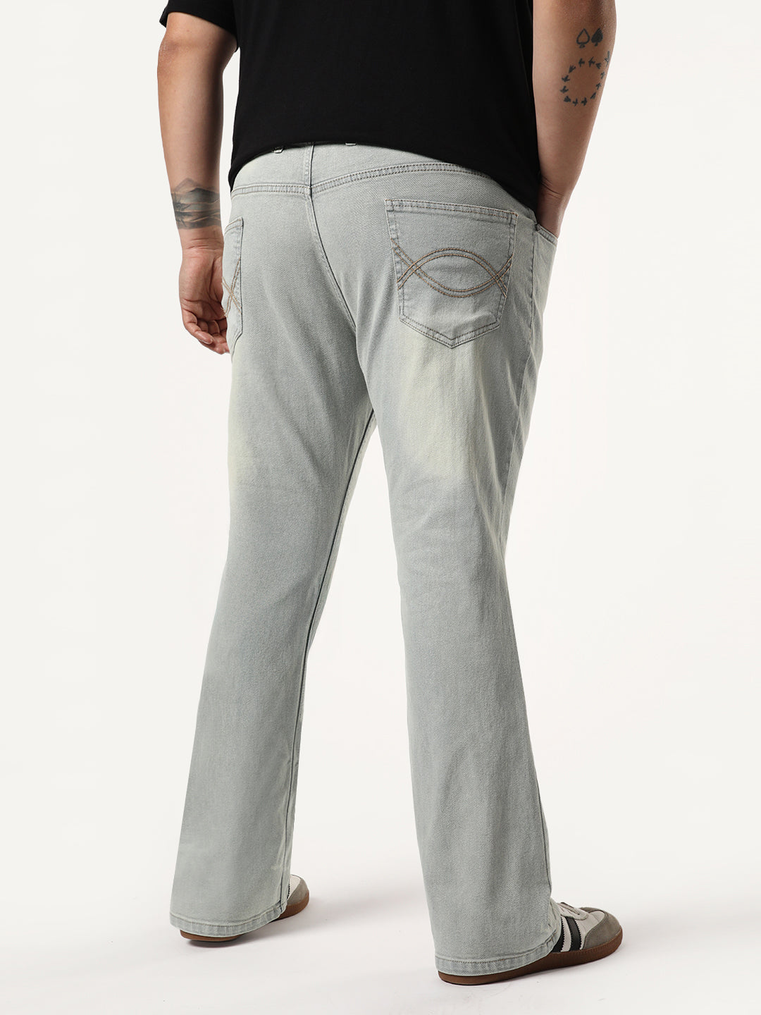 Plus Men's Ice Grey Bootcut Fit Mid Rise Tinted Heavy Washed Jeans Stretchable