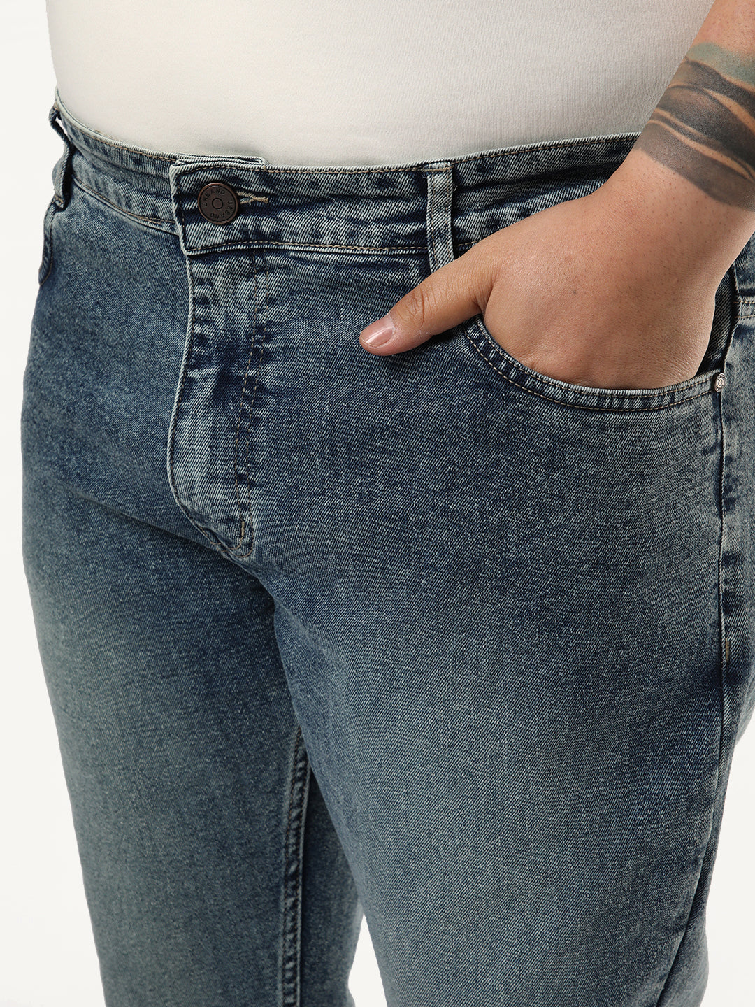 Plus Men's Light Blue Bootcut Fit Mid Rise Tinted Heavy Washed Jeans Stretchable