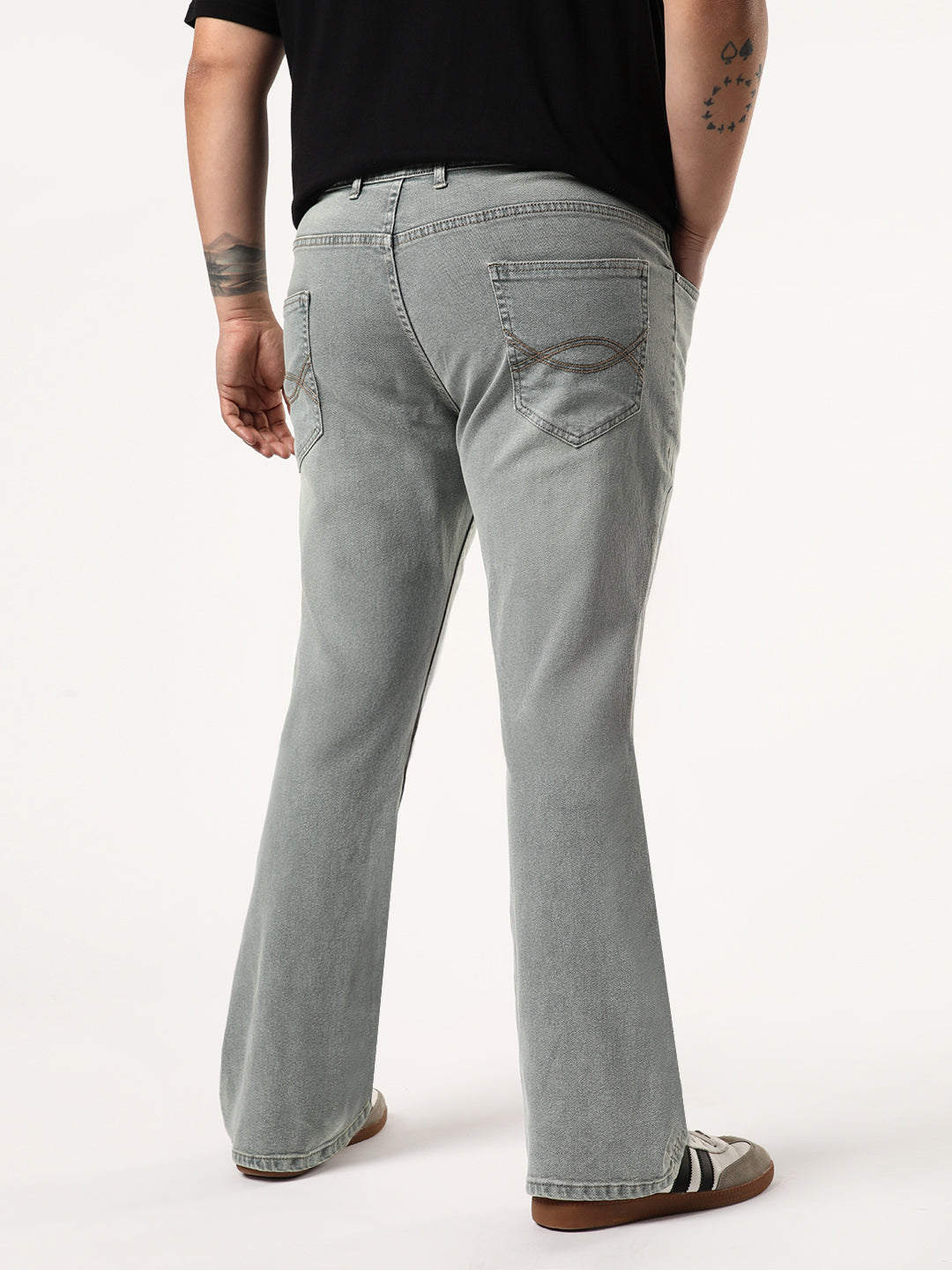 Plus Men's Light Grey Bootcut Fit Mid Rise Tinted Heavy Washed Jeans Stretchable