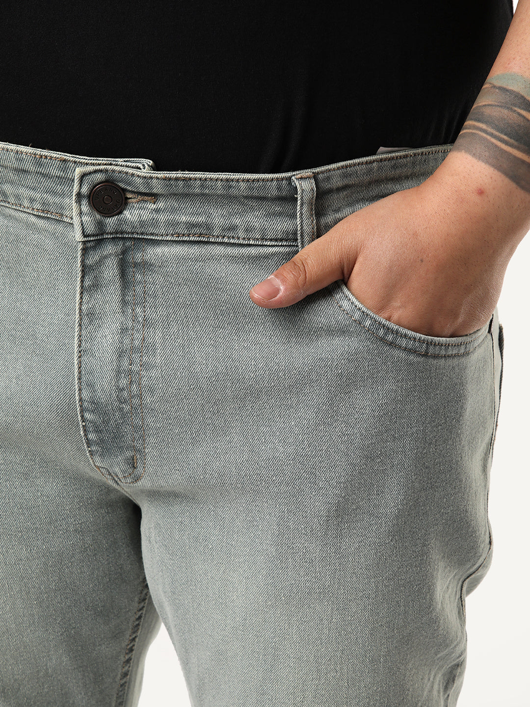 Plus Men's Light Grey Bootcut Fit Mid Rise Tinted Heavy Washed Jeans Stretchable