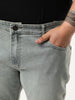 Plus Men's Light Grey Bootcut Fit Mid Rise Tinted Heavy Washed Jeans Stretchable