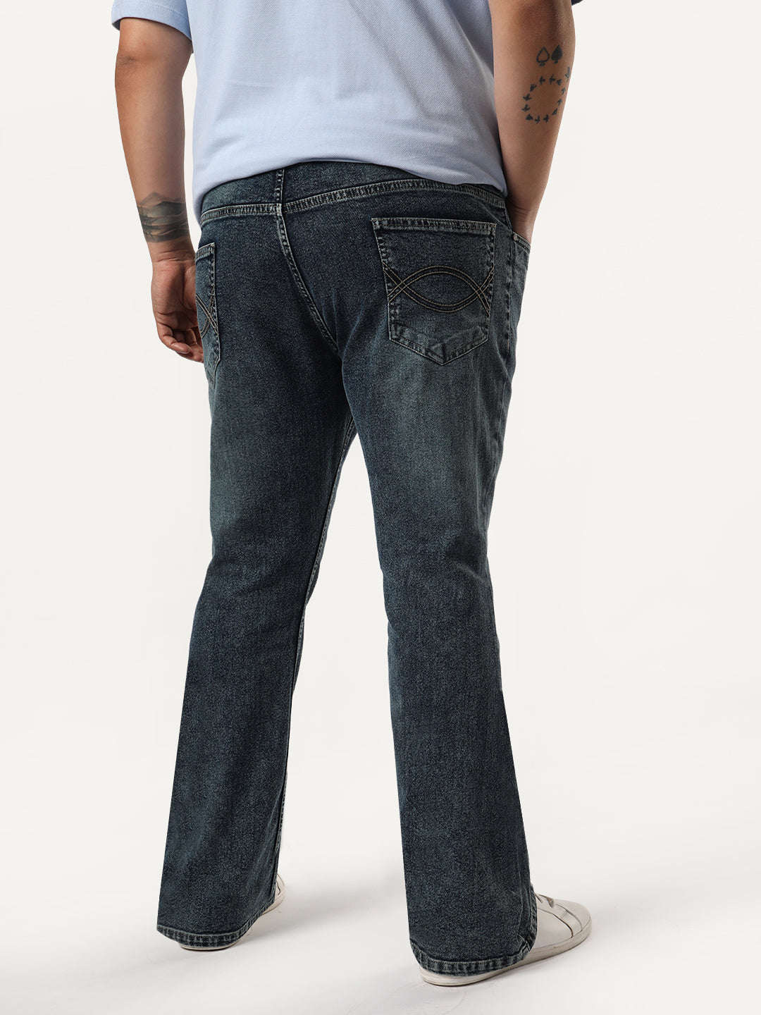 Plus Men's Blue Bootcut Fit Mid Rise Tinted Heavy Washed Jeans Stretchable
