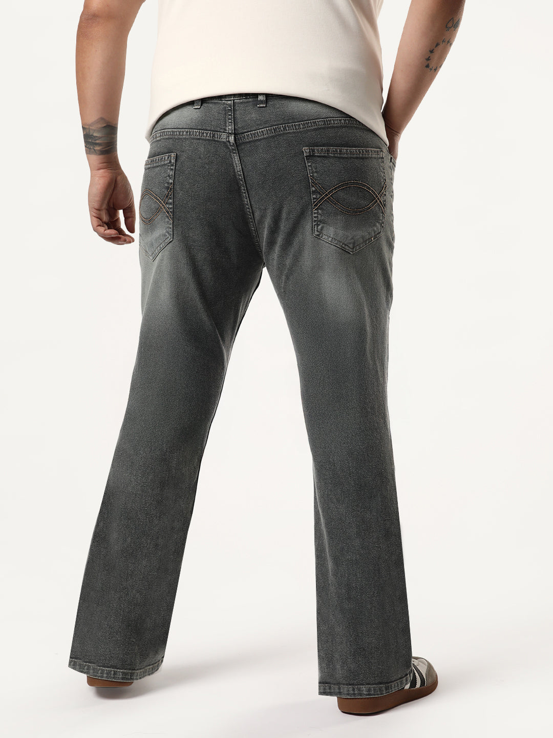 Plus Men's Grey Bootcut Fit Mid Rise Tinted Heavy Washed Jeans Stretchable