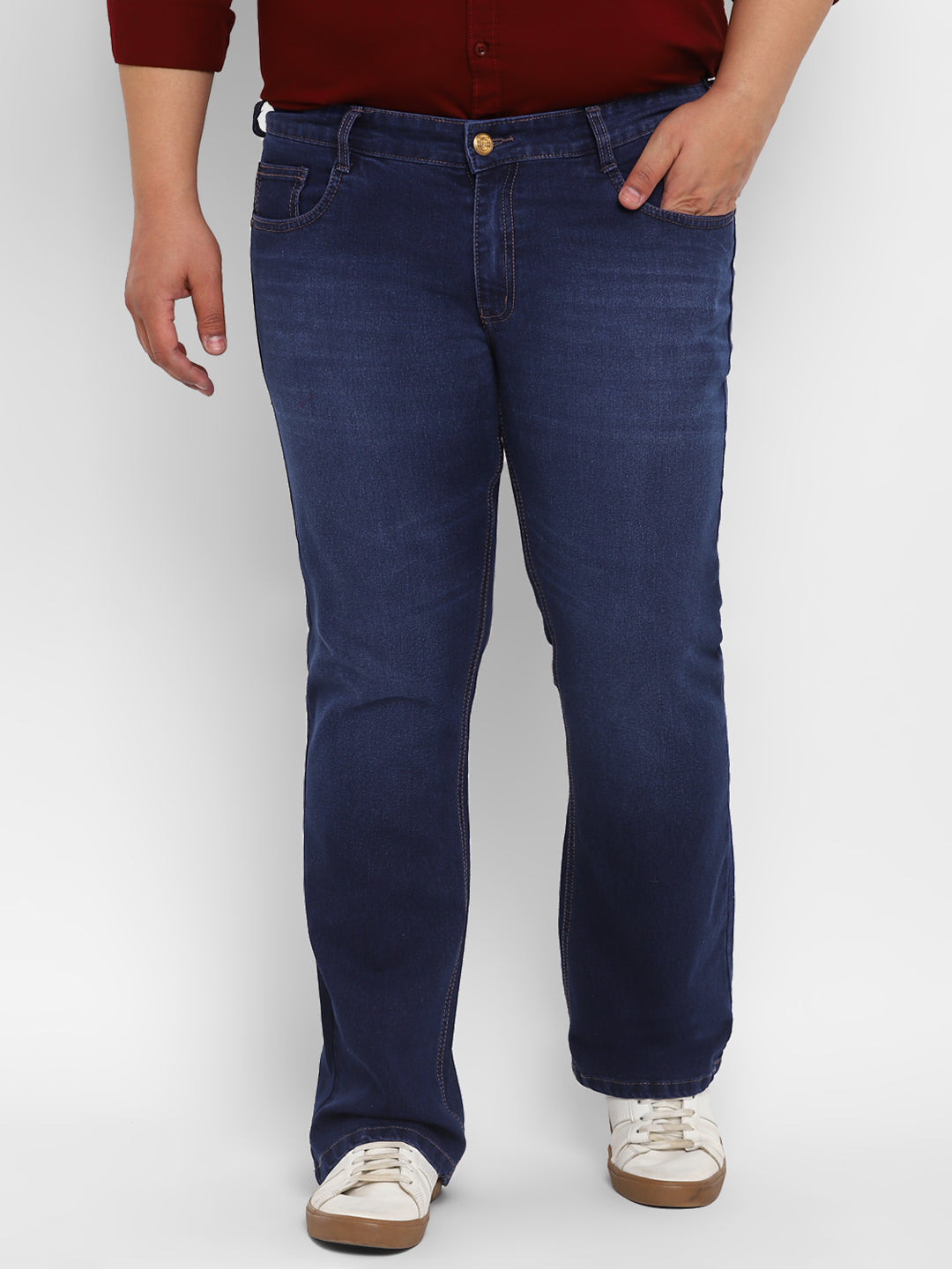 Urbano Plus Men's Dark Blue Regular Fit Washed Denim Bootcut Jeans Stretchable