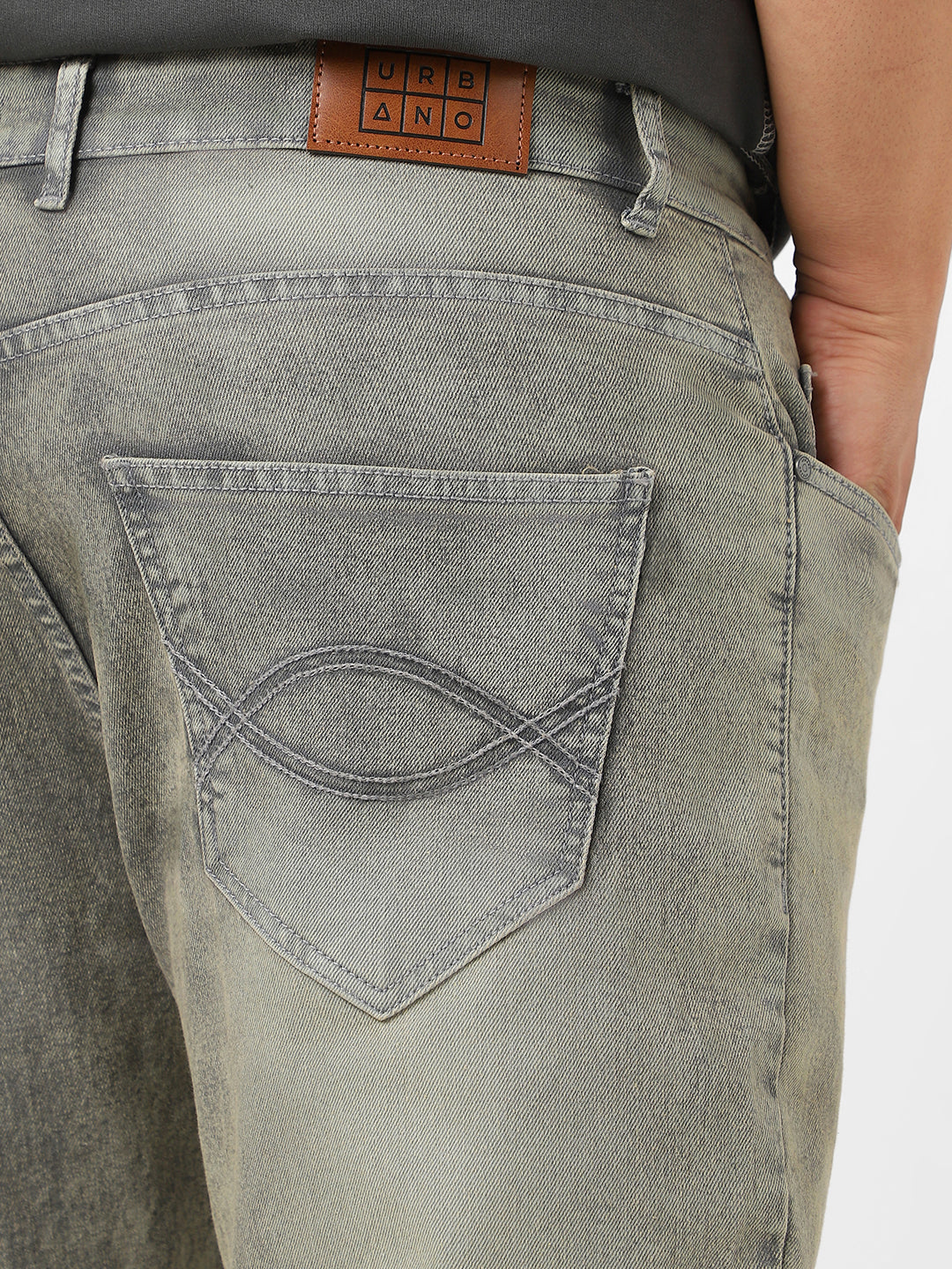 Plus Men's Light Grey Washed Bootcut Jeans Stretchable