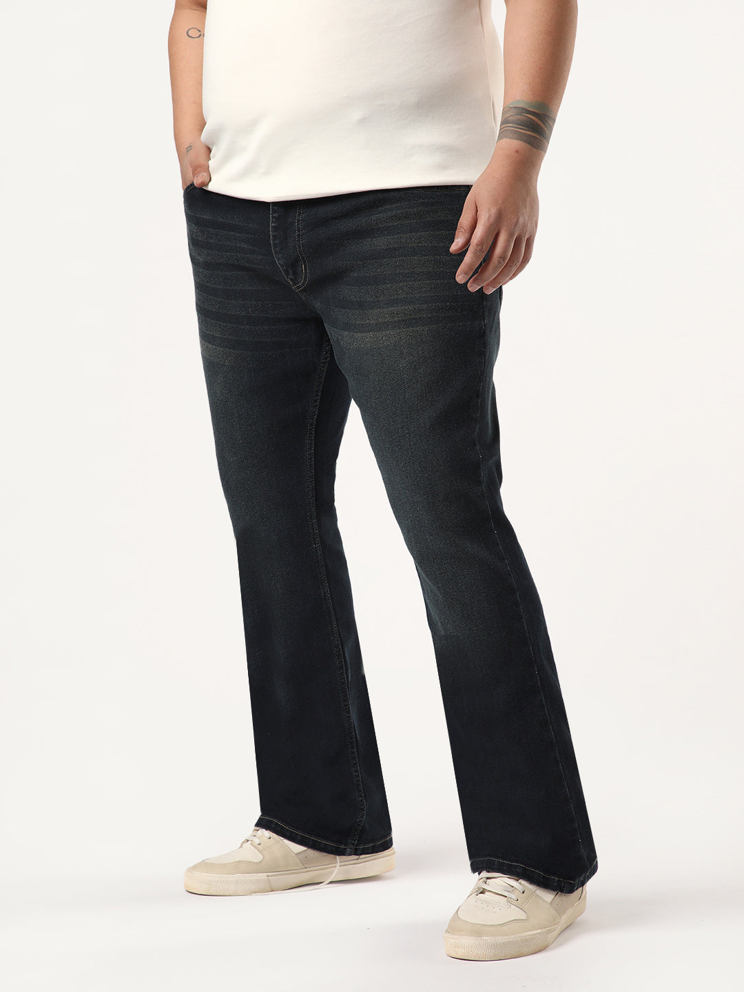 Plus Men's Carbon Blue Bootcut Fit Mid Rise Heavy Washed Jeans Stretchable