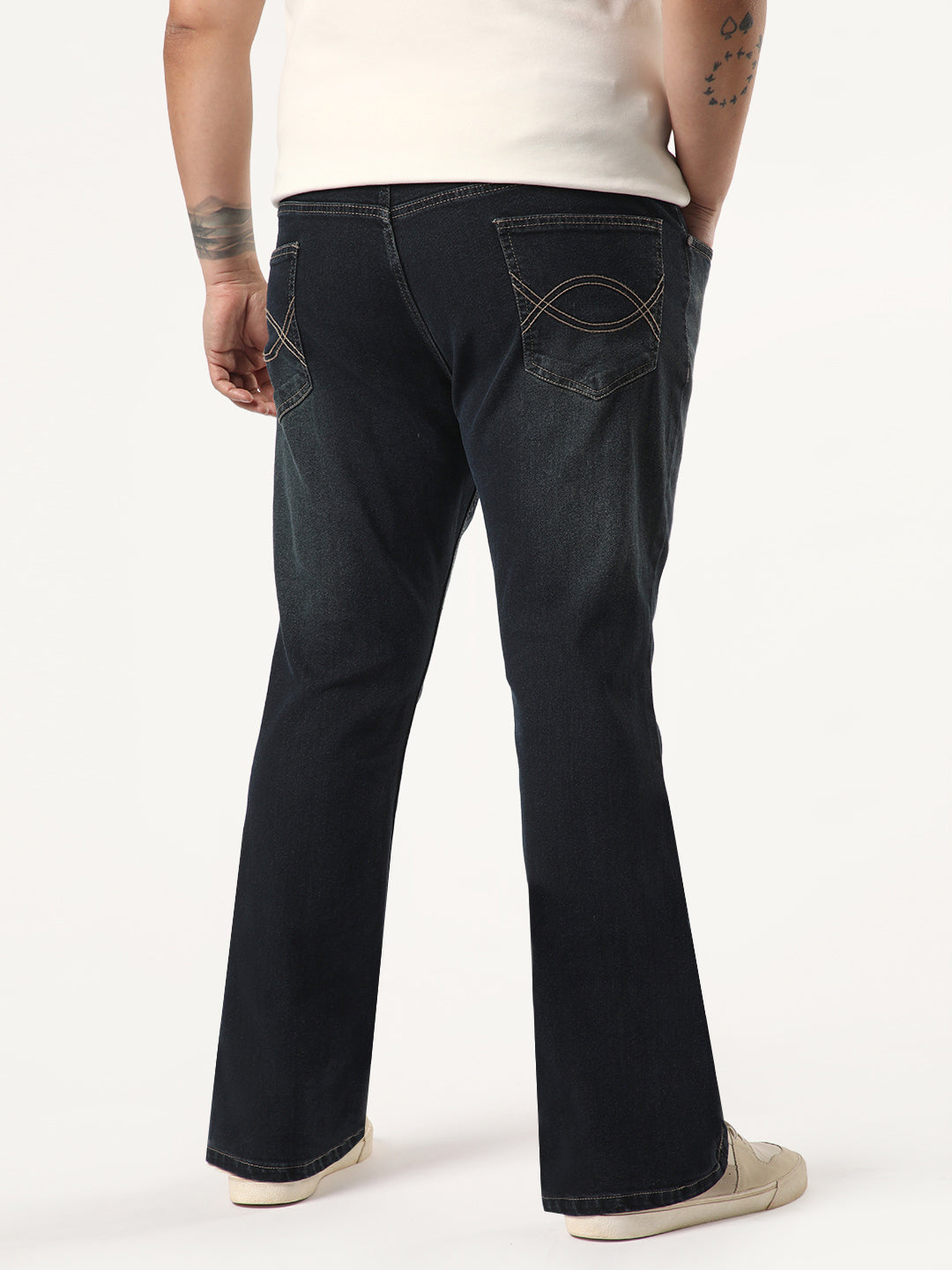 Plus Men's Carbon Blue Bootcut Fit Mid Rise Heavy Washed Jeans Stretchable