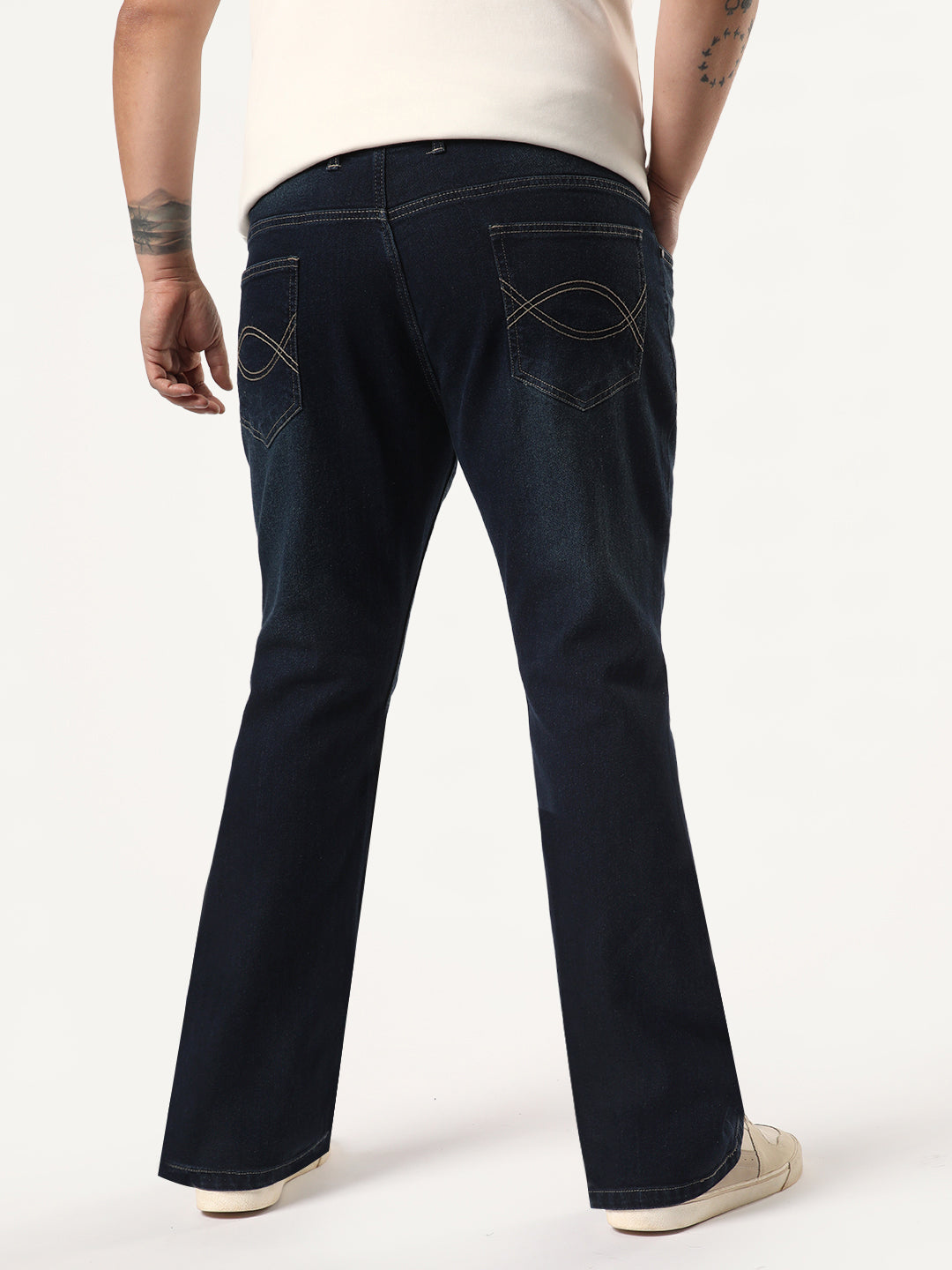 Plus Men's Dark Blue Bootcut Fit Mid Rise Heavy Washed Jeans Stretchable
