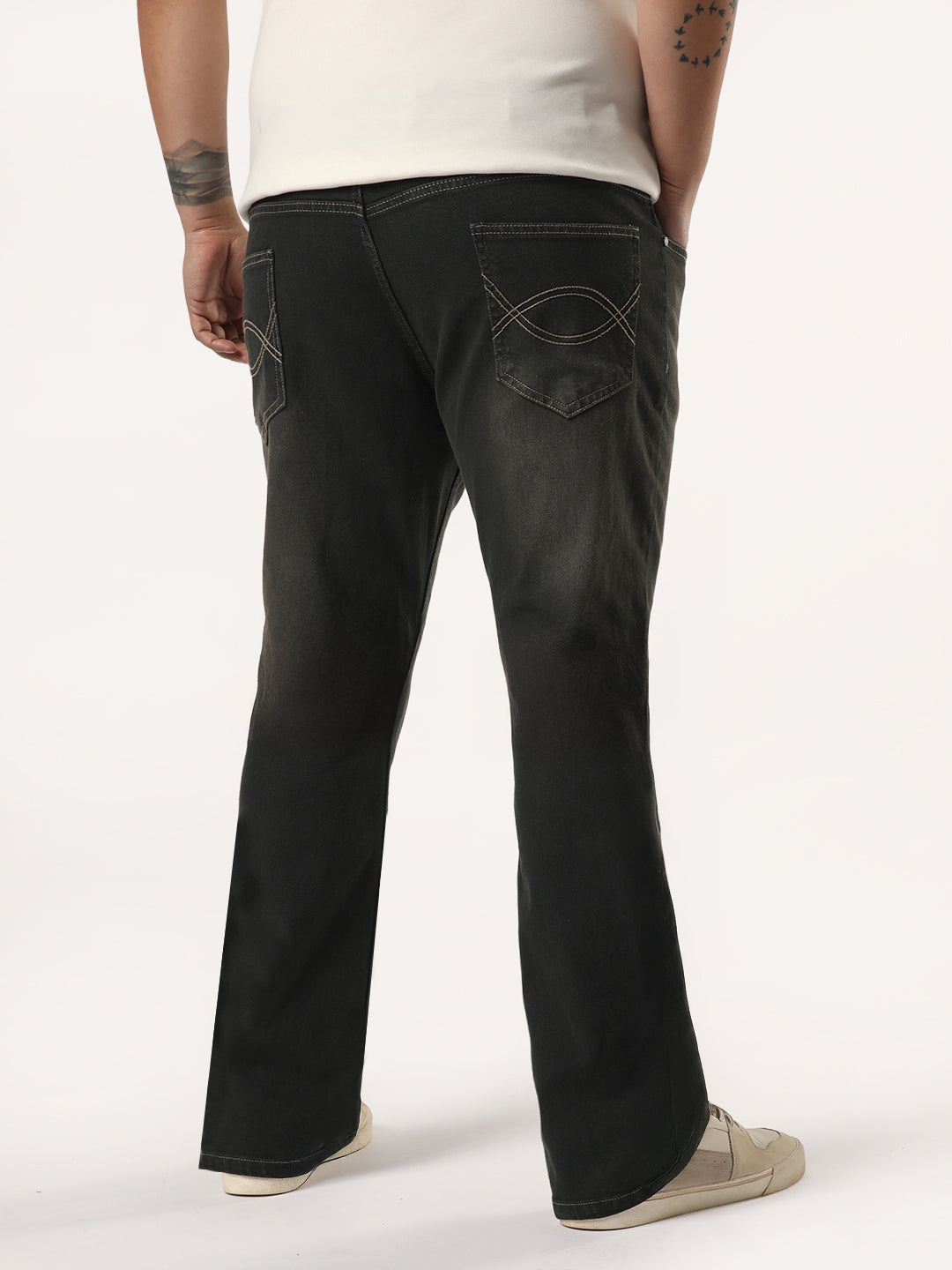 Plus Men's Dark Grey Bootcut Fit Mid Rise Heavy Washed Jeans Stretchable