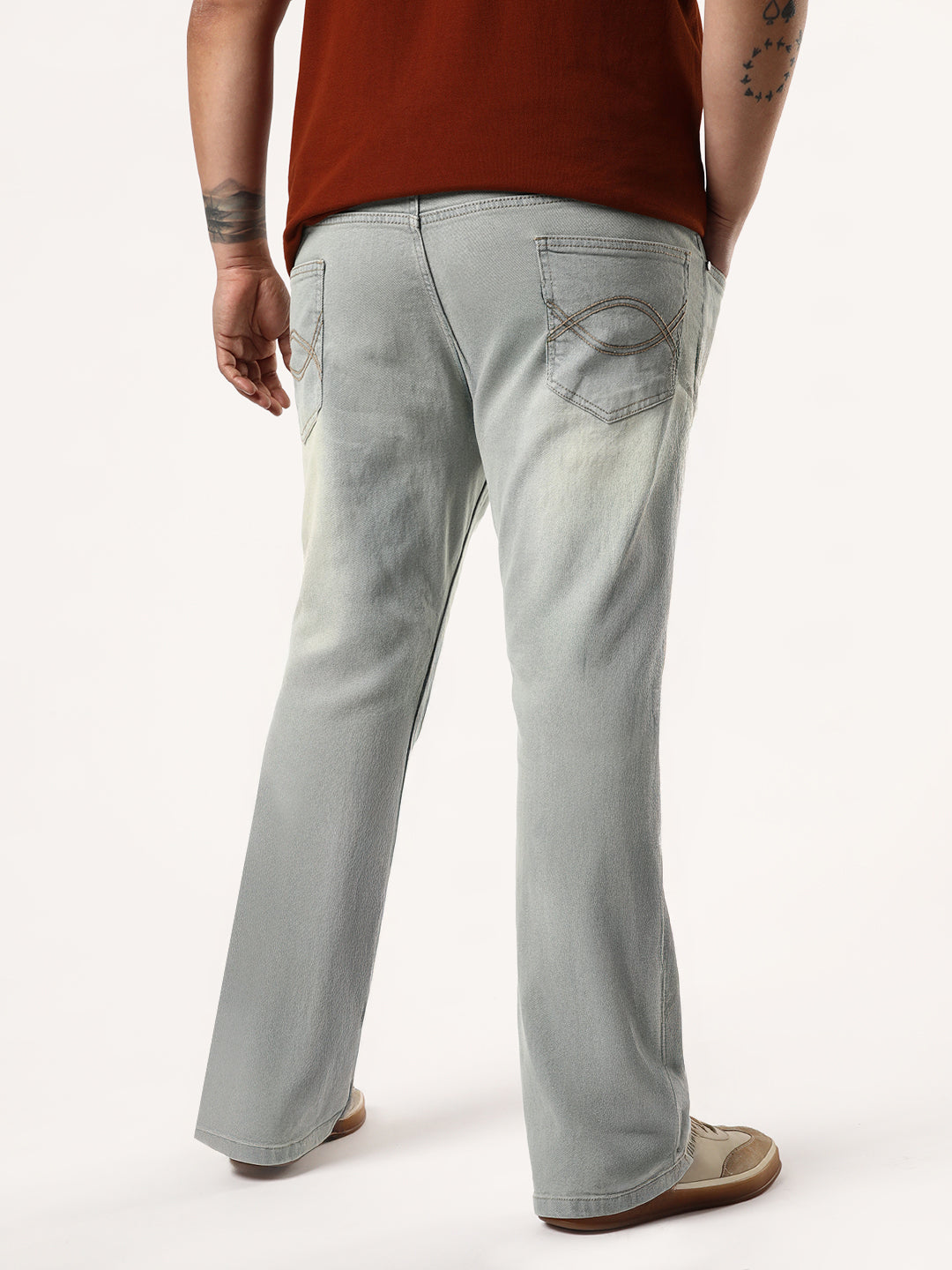 Plus Men's Ice Grey Bootcut Fit Mid Rise Heavy Washed Jeans Stretchable
