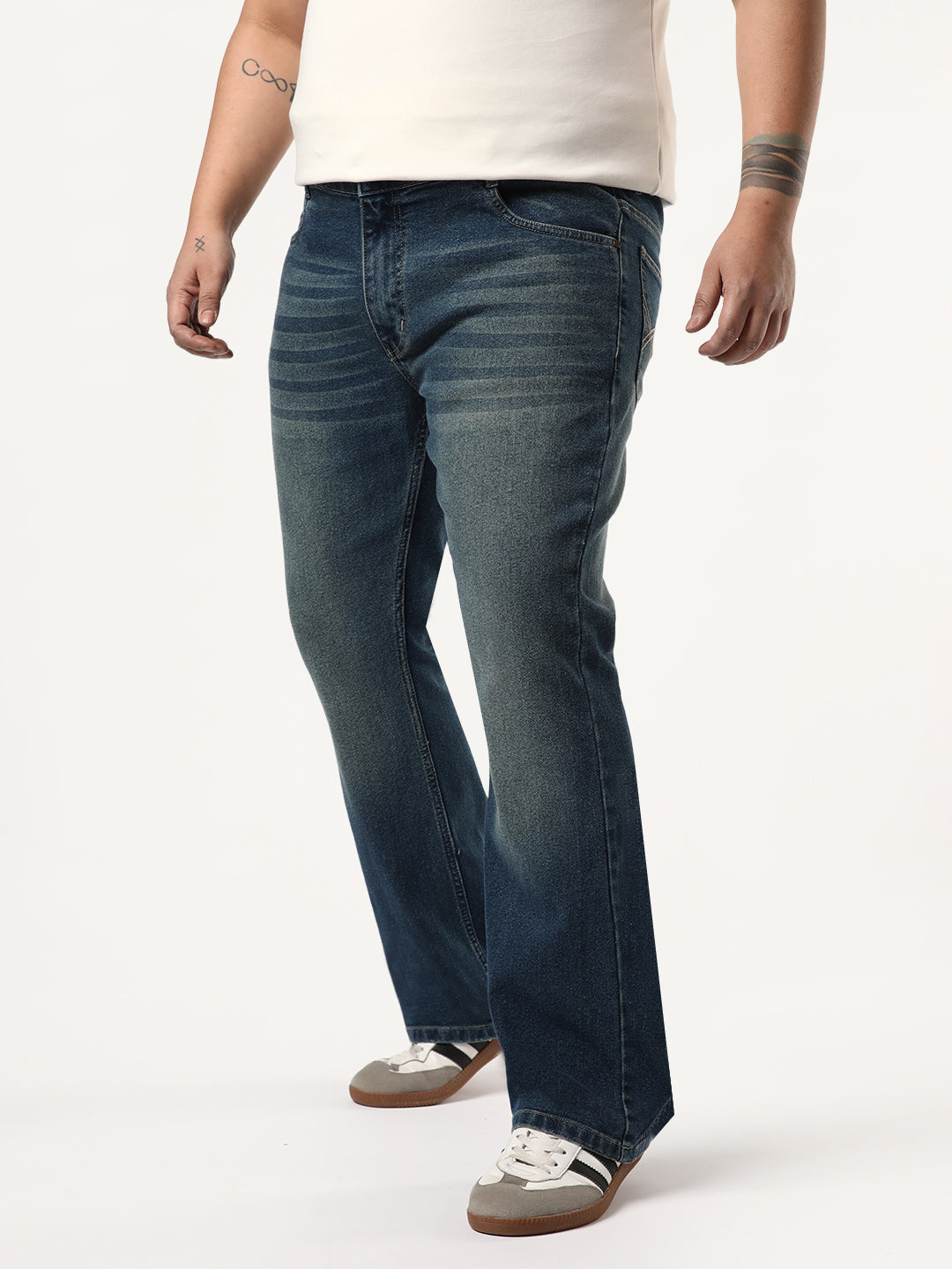 Plus Men's Light Blue Bootcut Fit Mid Rise Heavy Washed Jeans Stretchable