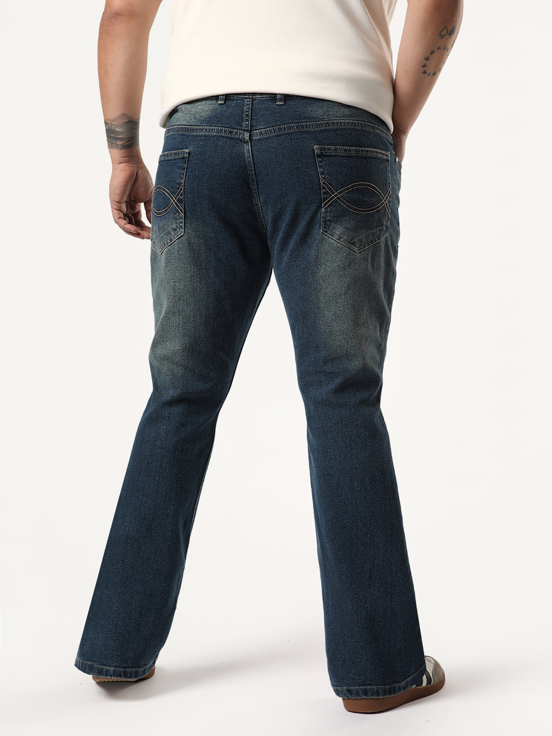 Plus Men's Light Blue Bootcut Fit Mid Rise Heavy Washed Jeans Stretchable
