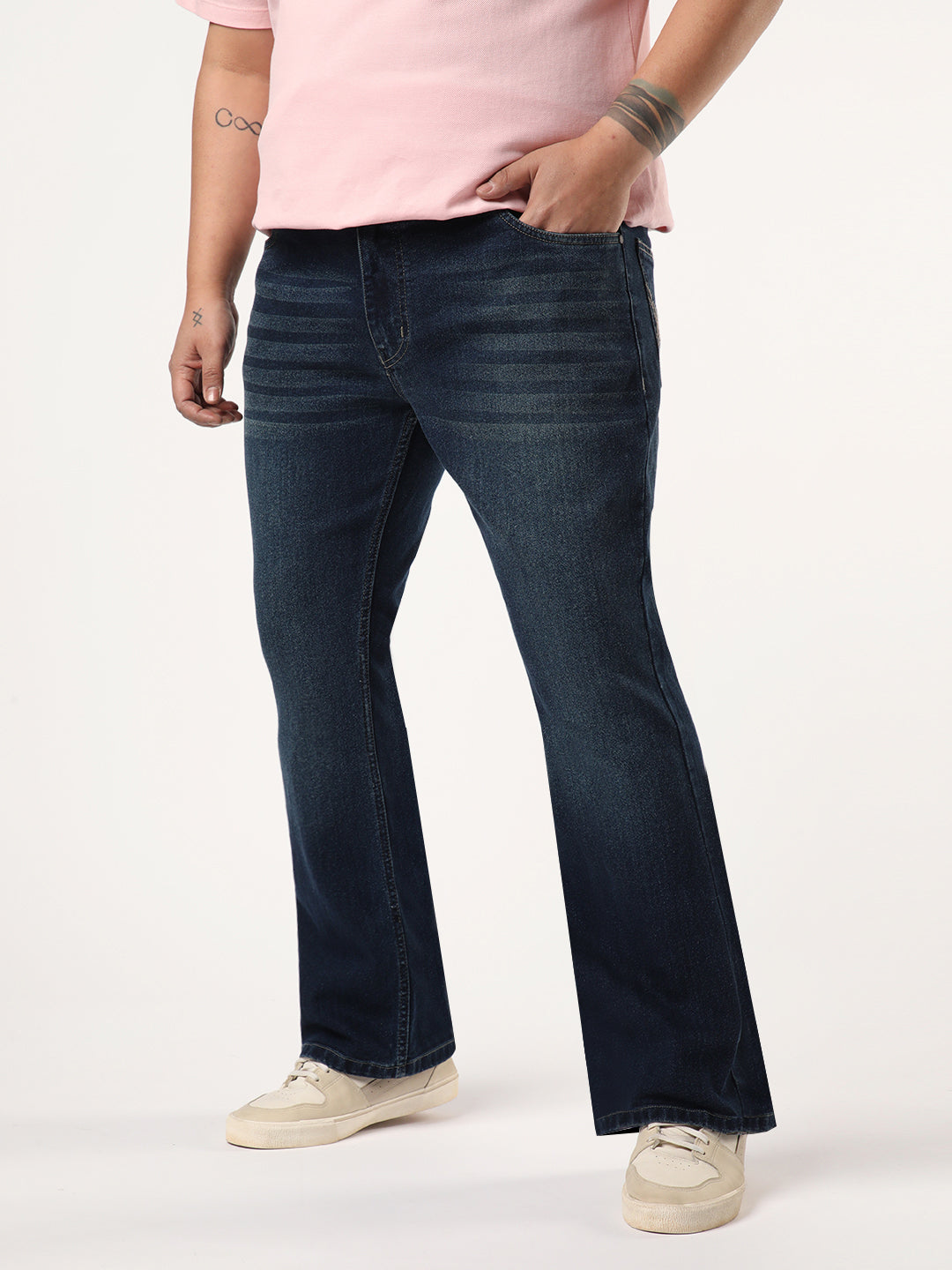 Plus Men's Blue Bootcut Fit Mid Rise Heavy Washed Jeans Stretchable