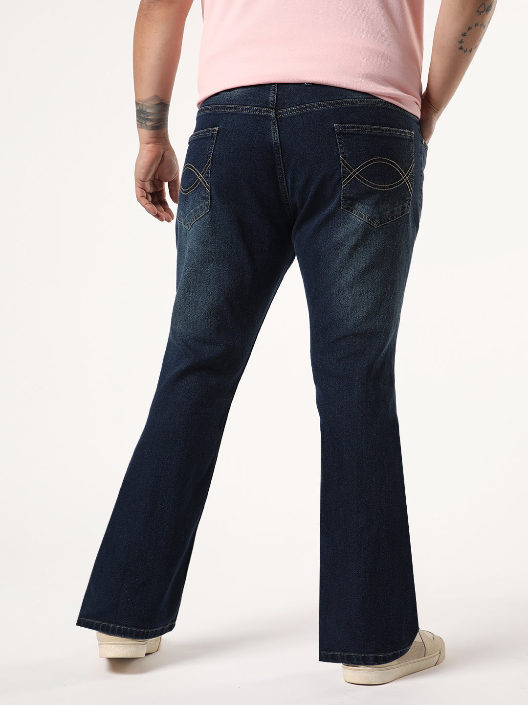 Plus Men's Blue Bootcut Fit Mid Rise Heavy Washed Jeans Stretchable