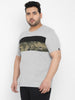 Plus Men's Grey, Black Color-Block Military Camouflage Printed Half Sleeve Regular Fit Cotton T-Shirt