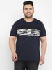 Plus Men's Navy Blue, Black Color-Block Military Camouflage Printed Half Sleeve Regular Fit Cotton T-Shirt