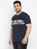 Plus Men's Navy Blue, Black Color-Block Military Camouflage Printed Half Sleeve Regular Fit Cotton T-Shirt