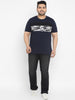 Plus Men's Navy Blue, Black Color-Block Military Camouflage Printed Half Sleeve Regular Fit Cotton T-Shirt