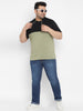 Plus Men's Black, Olive Color-Block Hooded Neck Regular Fit Half Sleeve Cotton T-Shirt