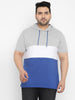 Plus Men's Grey, White, Royal Blue Color-Block Hooded Neck Regular Fit Half Sleeve Cotton T-Shirt