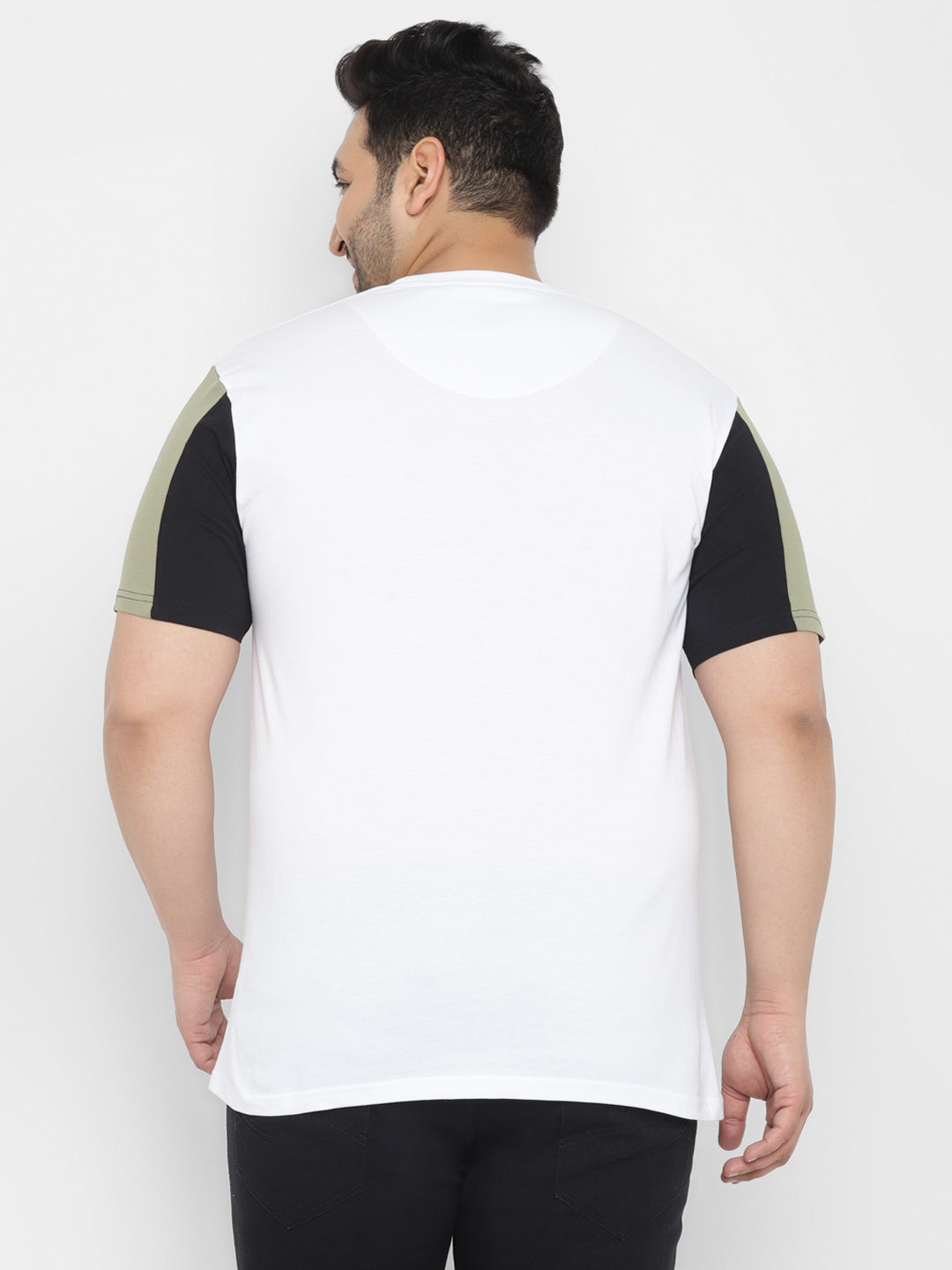 Plus Men's White, Olive, Black Color-Block Regular Fit Half Sleeve Cotton T-Shirt