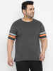 Urbano Plus Men's Grey, Orange Color-Block Regular Fit Half Sleeve Cotton T-Shirt