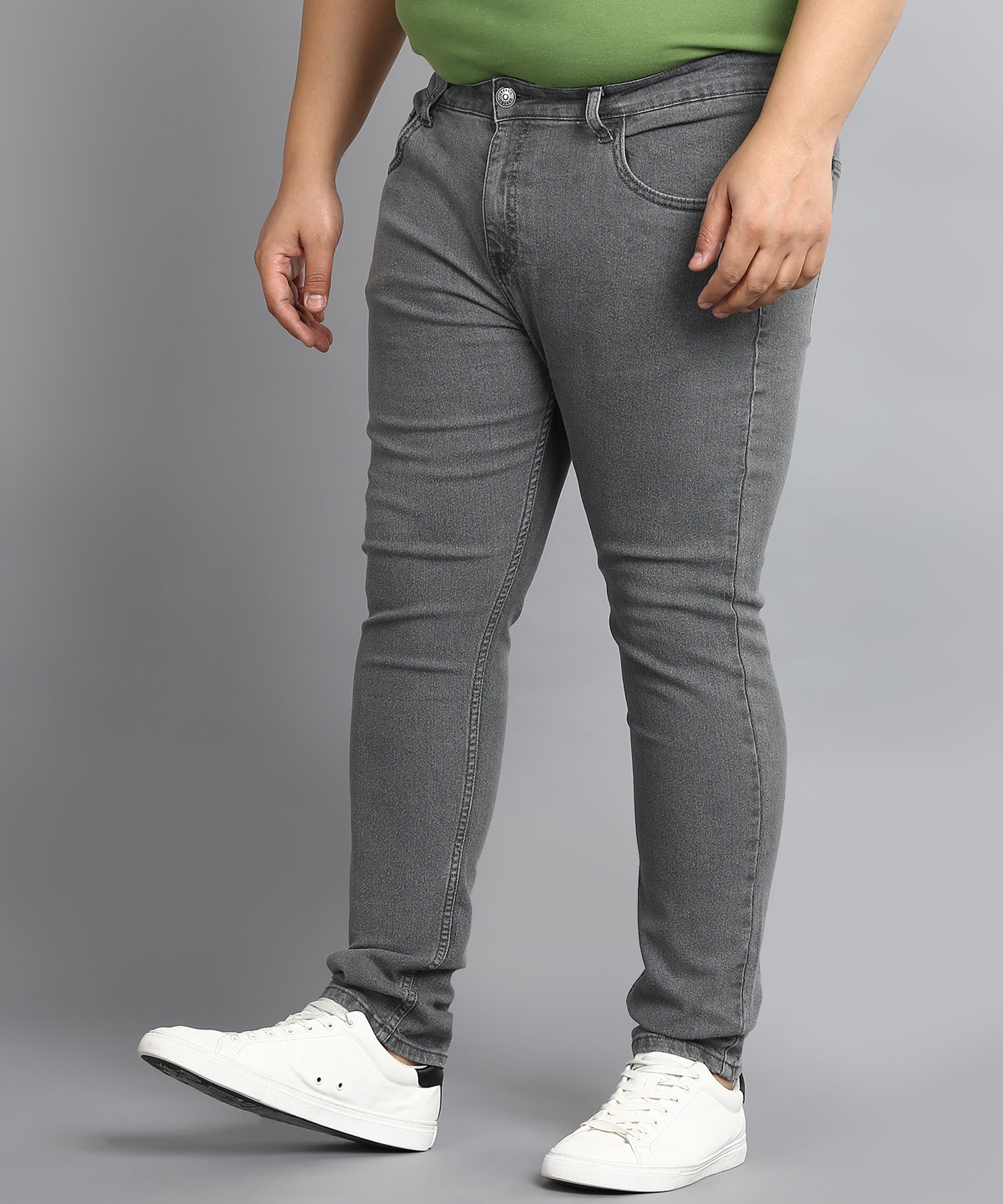Urbano Plus Men's Grey Regular Fit Washed Jeans Stretchable