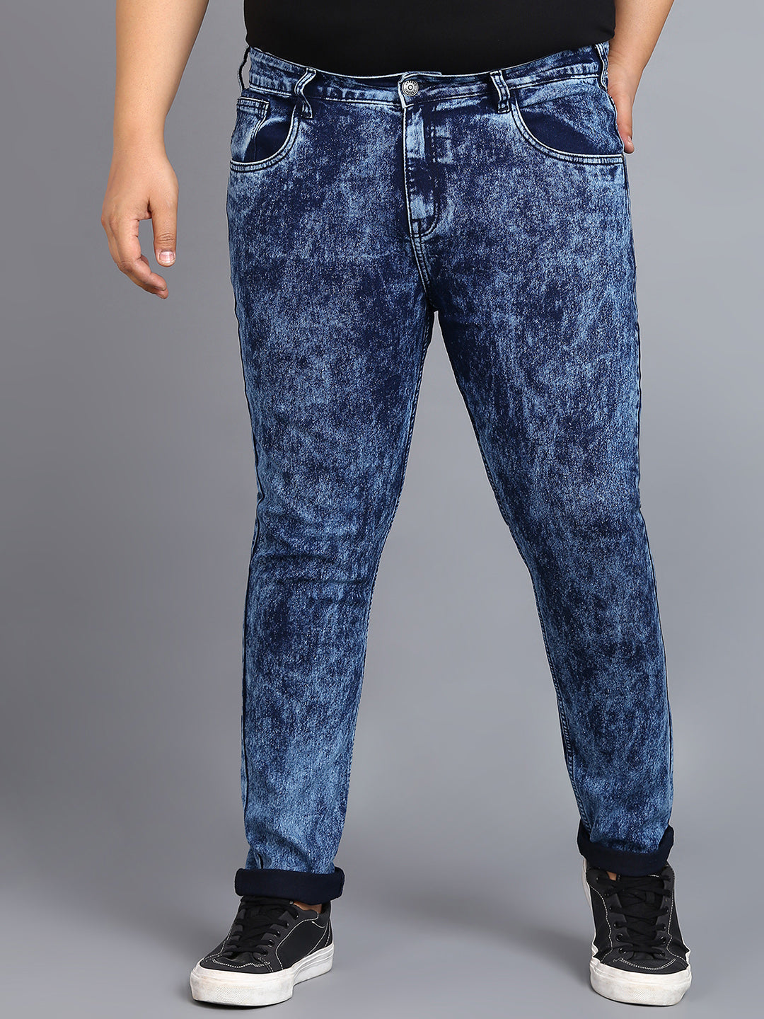 Urbano Plus Men's Carbon Blue Regular Fit Washed Jeans Stretchable
