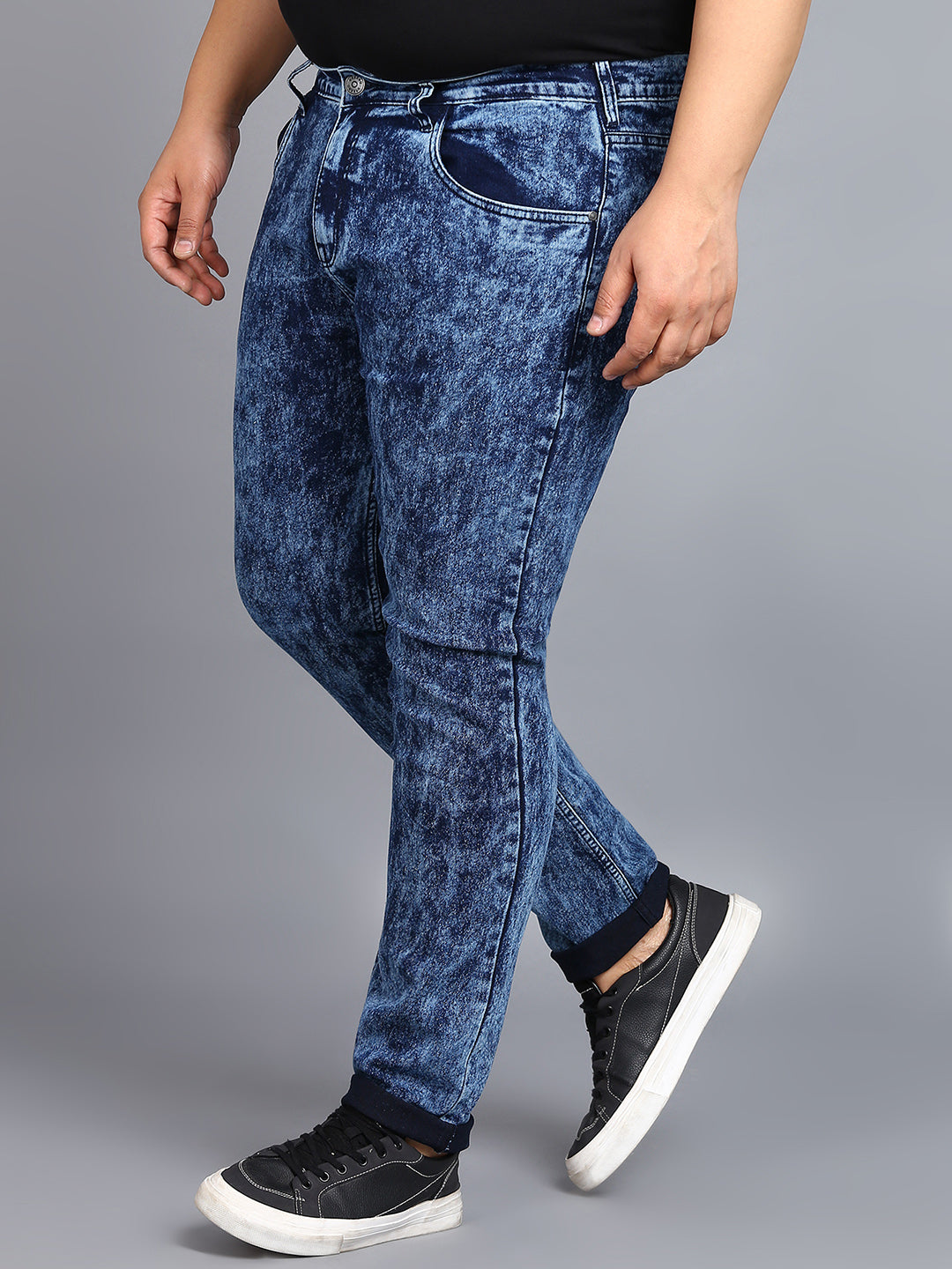 Urbano Plus Men's Carbon Blue Regular Fit Washed Jeans Stretchable