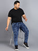Urbano Plus Men's Carbon Blue Regular Fit Washed Jeans Stretchable