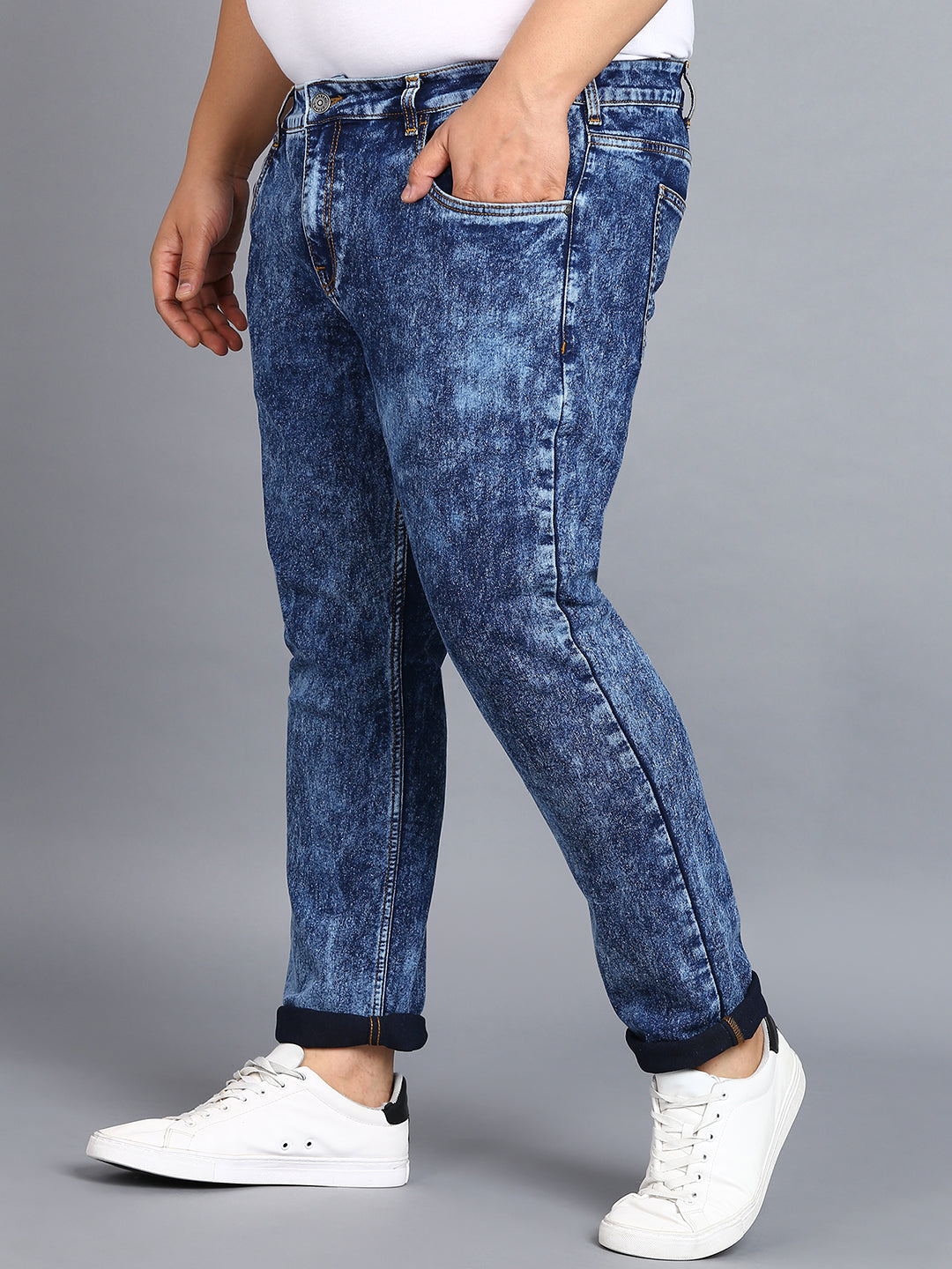Urbano Plus Men's Dark Blue Regular Fit Washed Jeans Stretchable