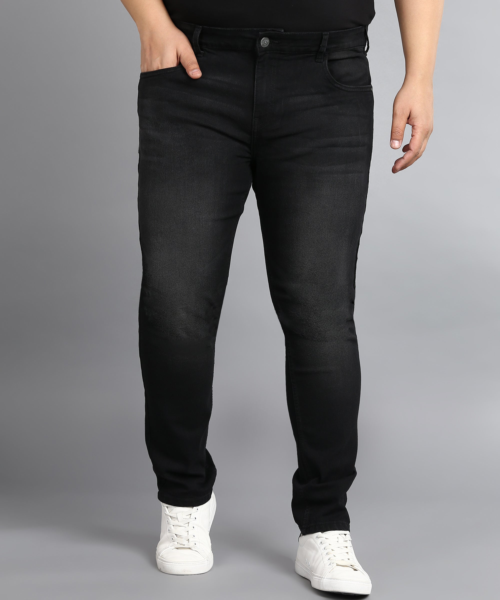 Urbano Plus Men's Black Regular Fit Washed Jeans Stretchable