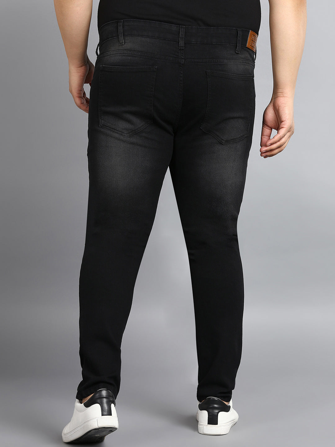 Plus Men's Black Regular Fit Washed Jeans Stretchable