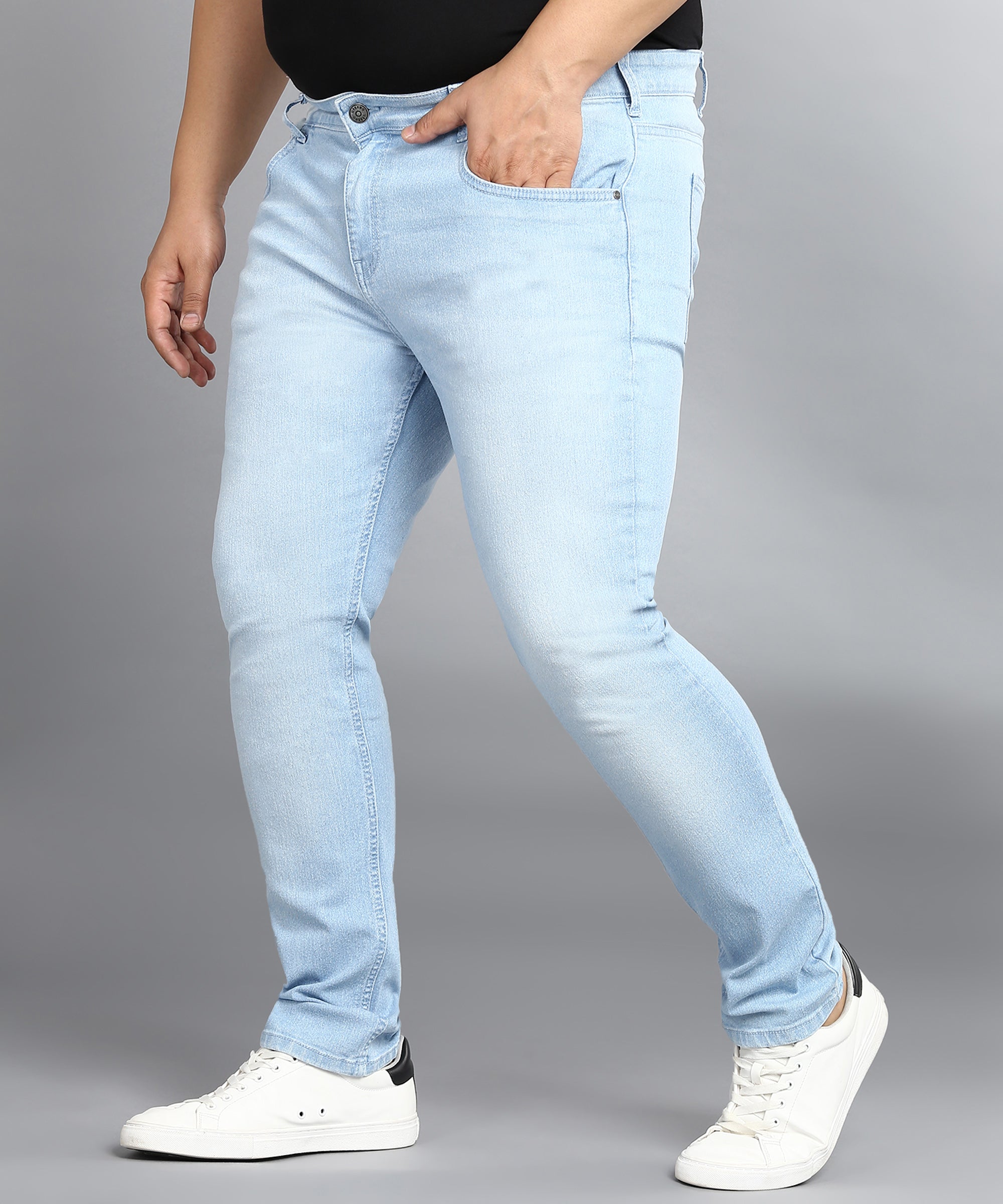 Urbano Plus Men's Ice Blue Regular Fit Washed Jeans Stretchable