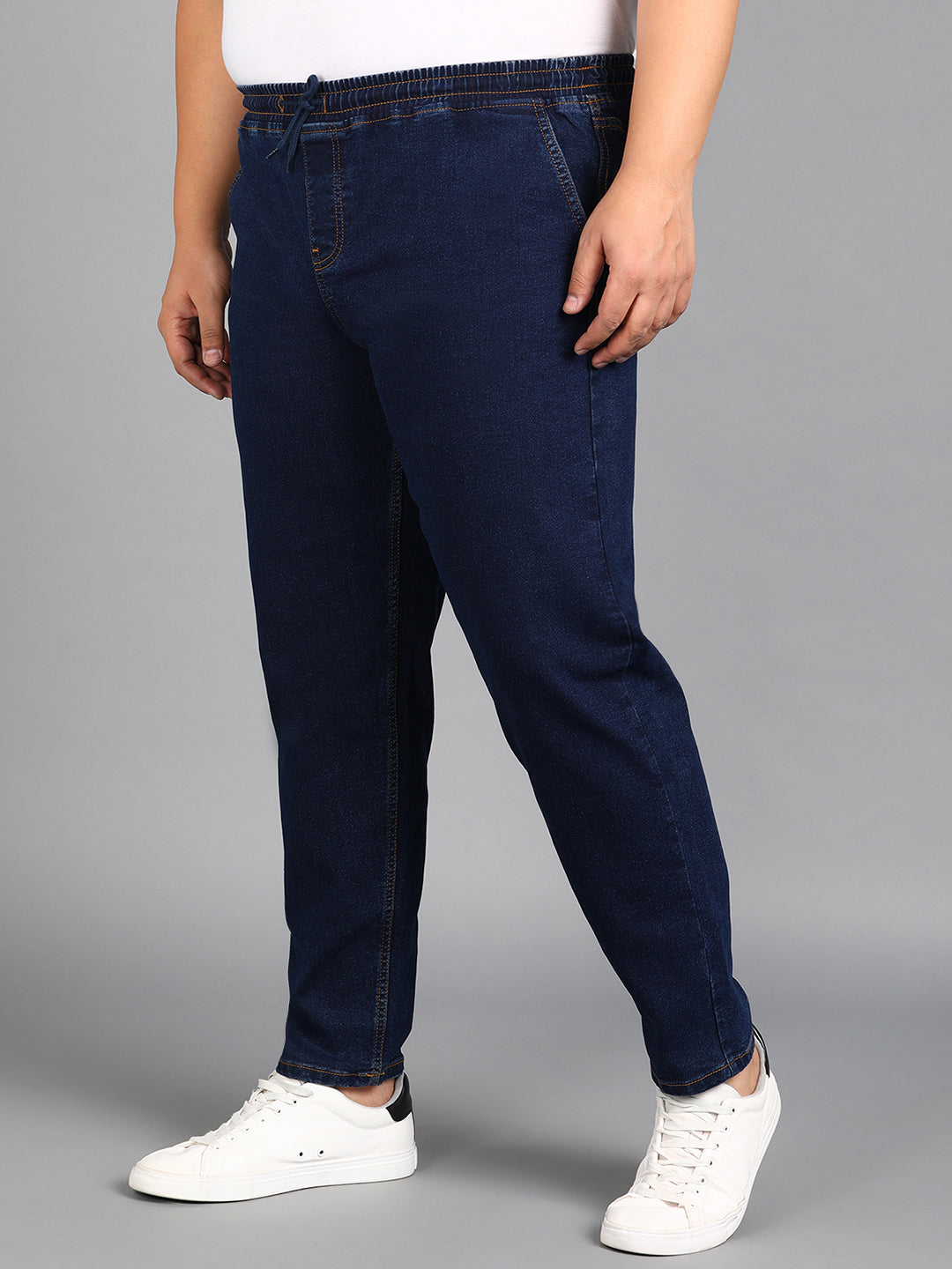 Plus Men's Dark Blue Regular Fit Washed Jogger Jeans Stretchable