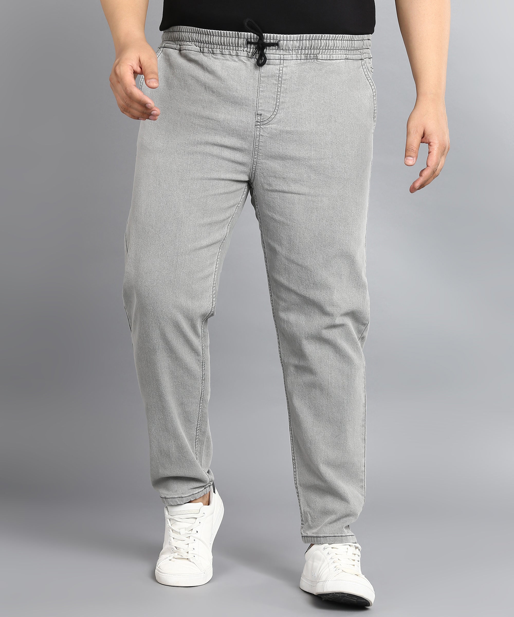 Urbano Plus Men's Ice Grey Regular Fit Washed Jogger Jeans Stretchable