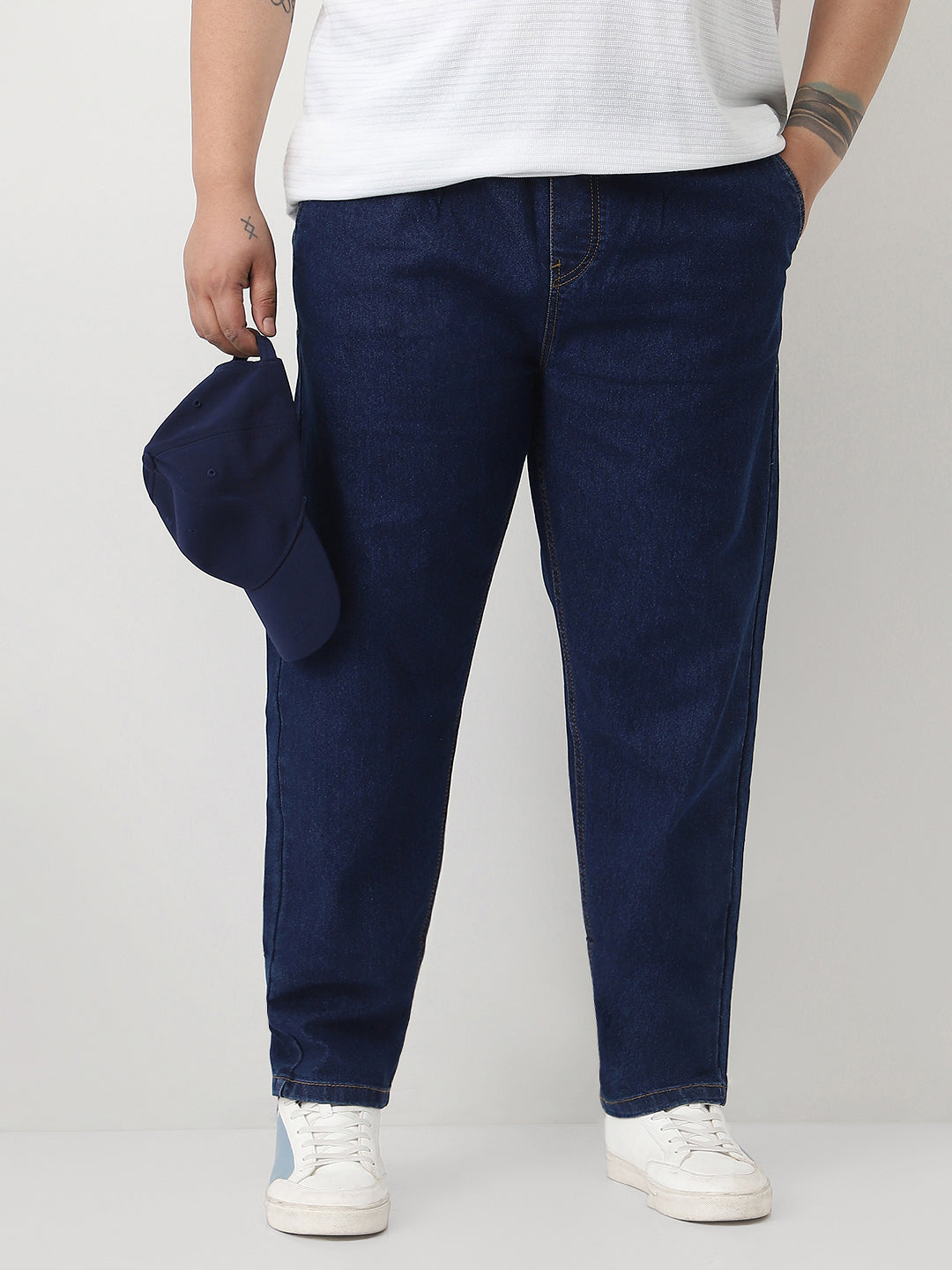 Plus Men's Blue Regular Fit Washed Jogger Jeans Stretchable