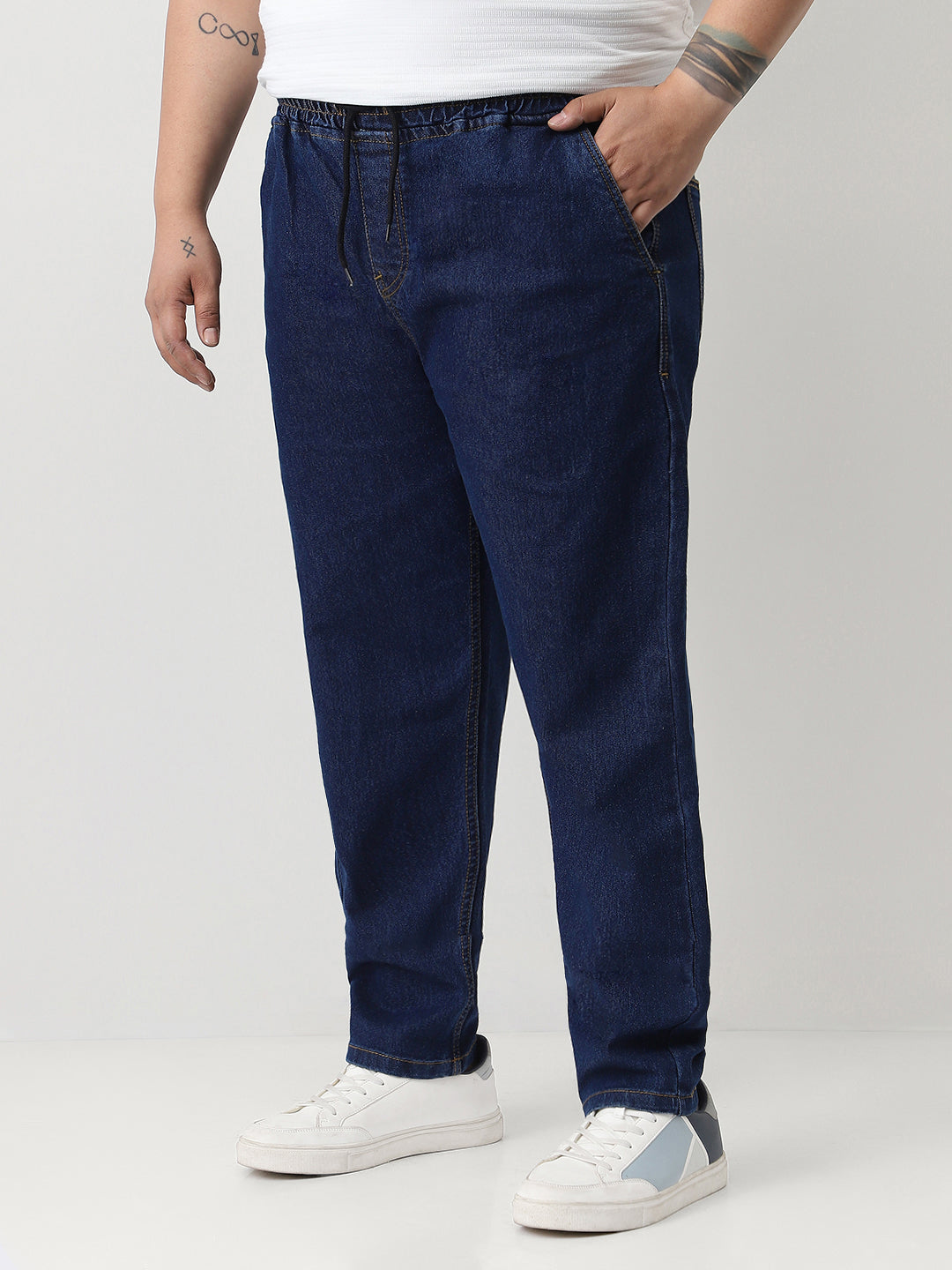 Plus Men's Blue Regular Fit Washed Jogger Jeans Stretchable