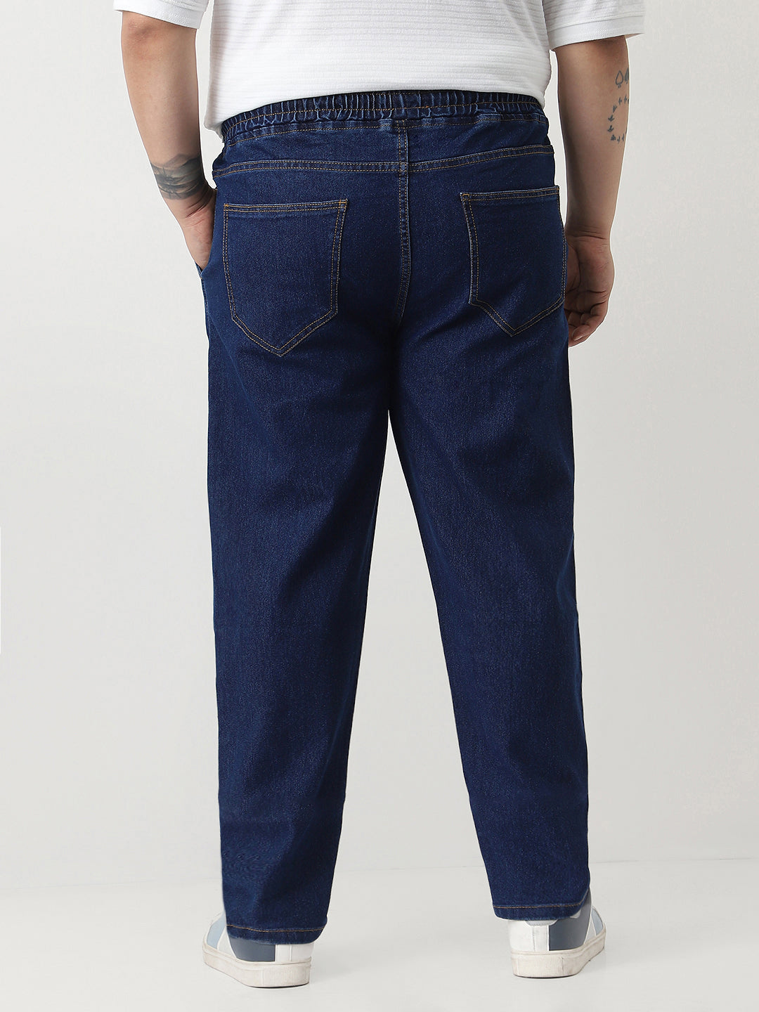 Plus Men's Blue Regular Fit Washed Jogger Jeans Stretchable