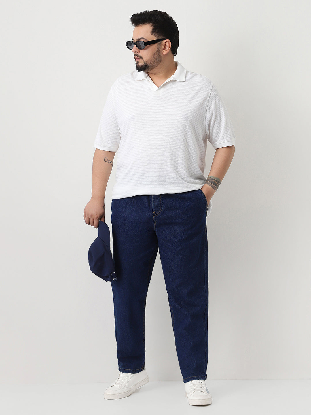 Plus Men's Blue Regular Fit Washed Jogger Jeans Stretchable