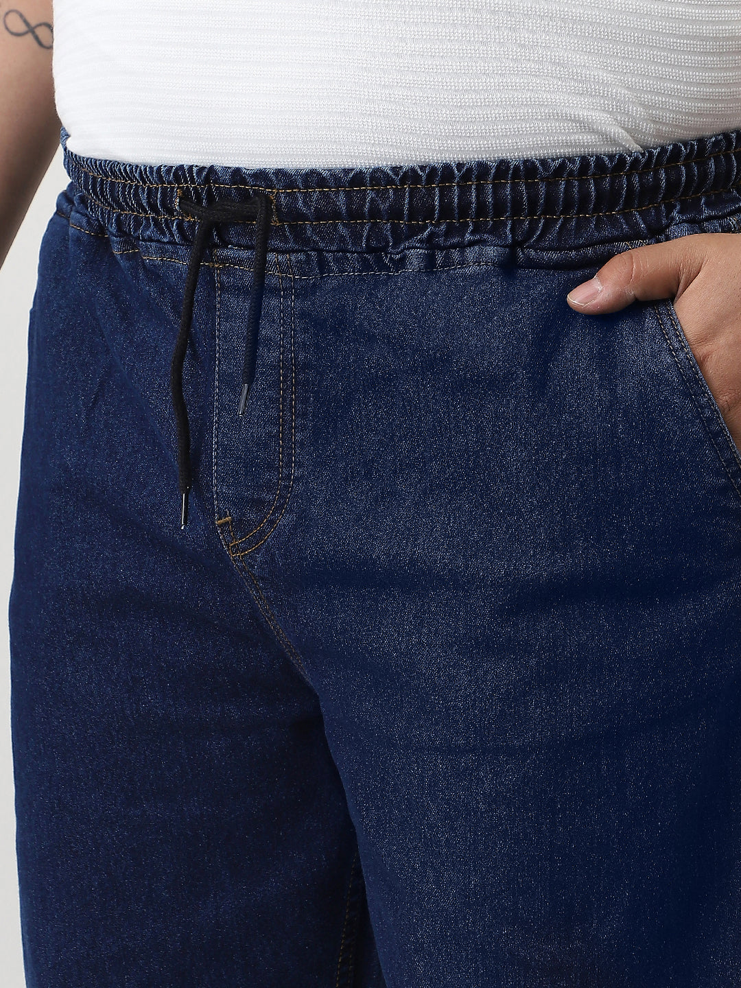 Plus Men's Blue Regular Fit Washed Jogger Jeans Stretchable