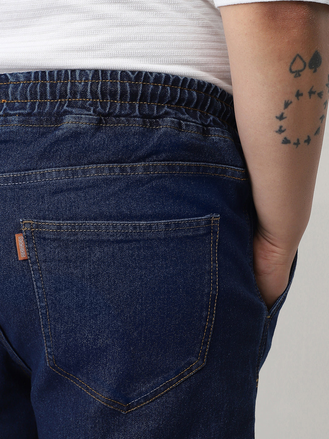 Plus Men's Blue Regular Fit Washed Jogger Jeans Stretchable